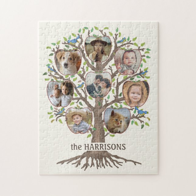 Familienbaum Foto Collage 8 Bilder Name Lt Beige (Vertikal)