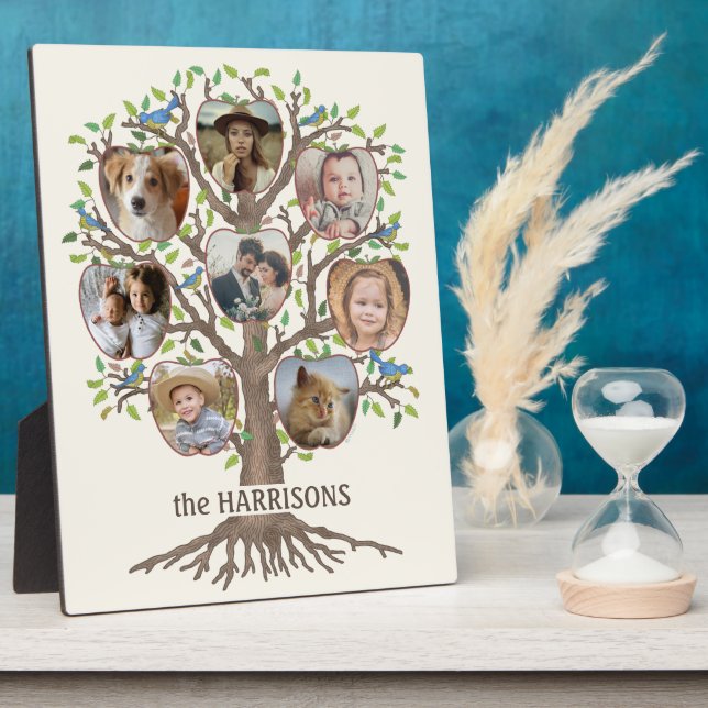 Familienbaum Foto Collage 8 Bilder Name Lt Beige Fotoplatte (Seite)