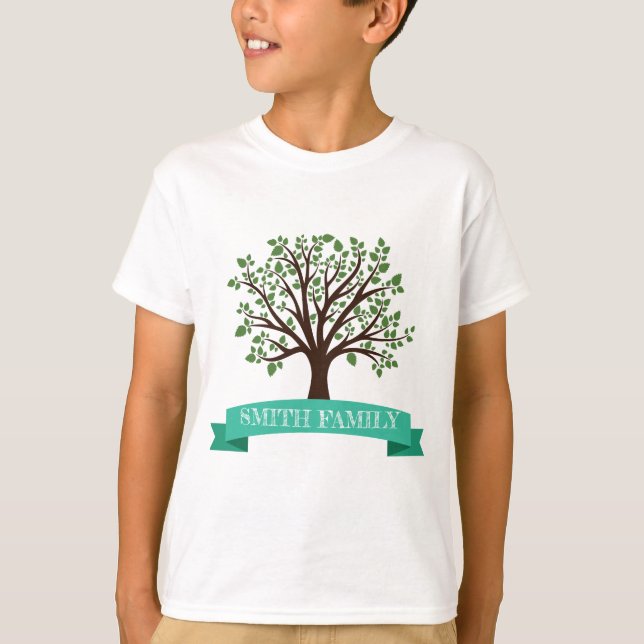 Familienbaum mit Flachbandlabel T-Shirt (Vorderseite)