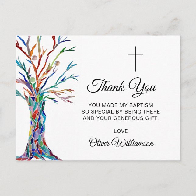 Familienbaum Taufe Christening Vielen Dank Postkarte (Vorderseite)