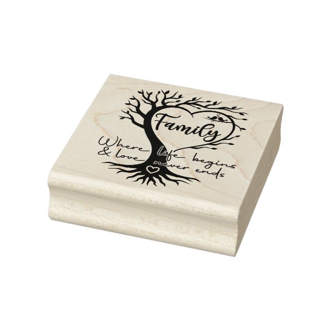 Familienbaum, wo das Leben beginnt und Liebe nie e Gummistempel (Stempel)
