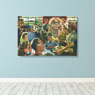 Familienessen im Retro-Diner mit Musikbox Leinwanddruck