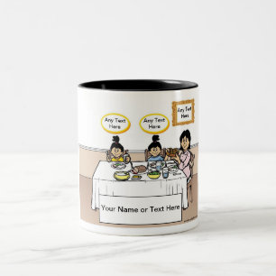 Familienessen, Single Mama, 2 Girls Cartoon Zweifarbige Tasse