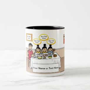 Familienessen, Single Vater, 2 Girls Cartoon Zweifarbige Tasse