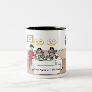 Familienessen, Single Vater, 2 Jungs Cartoon Zweifarbige Tasse