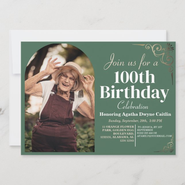 Familienfeier 100. Geburtstagsparty Einfaches Eleg Einladung (Vorderseite)