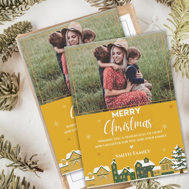 Familienfest Foto Keepake Rustikales Weihnachtsfes Magnetkarte (Family Photo Keepsake Rustic Christmas Festive Magnetic Holiday Card)