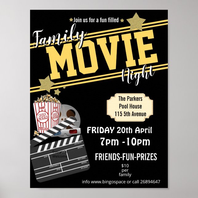 Familienfilmnacht, Filmabend Party PTA-Veranstaltu Poster (Vorne)