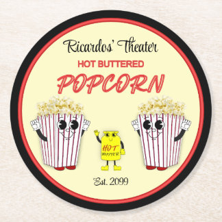 Familienfilmtheater mit heißer Butterblüte Runder Pappuntersetzer