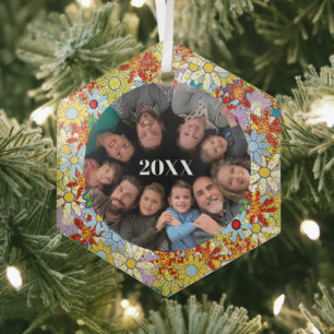 Familienfoto-Blumenmuster Helle Farben Ornament Aus Glas