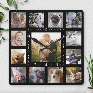 Familienfoto Collage 13 Instagram Pictures   Schwa Quadratische Wanduhr