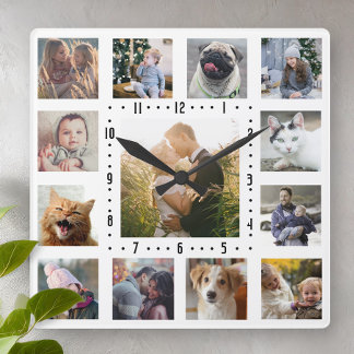 Familienfoto Collage 13 Instagram Pictures | weiß Quadratische Wanduhr