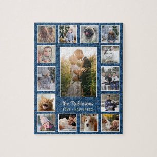 Familienfoto Collage 15 Bilder Name Blue Floral