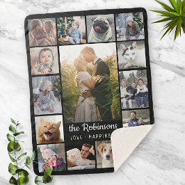 Familienfoto Collage 15 Bilder + Name Schwarz Easy Sherpadecke