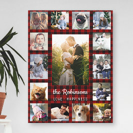 Familienfoto Collage 15 + Name Red Buffalo Kariert Leinwanddruck