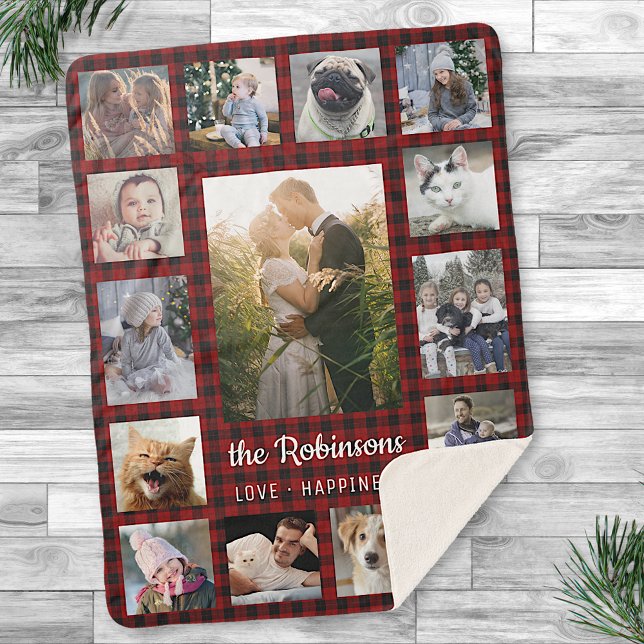 Familienfoto Collage 15 + Name Red Buffalo Kariert Sherpadecke (Von Creator hochgeladen)