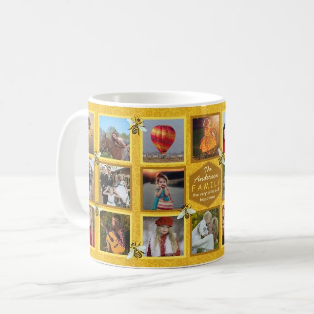 Familienfoto Collage 20 Bilder + Name Honeybees Kaffeetasse (Vorderseite Links)