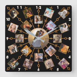 Familienfoto Collage 21 Bilder Hübsch Schwarzes Go Quadratische Wanduhr
