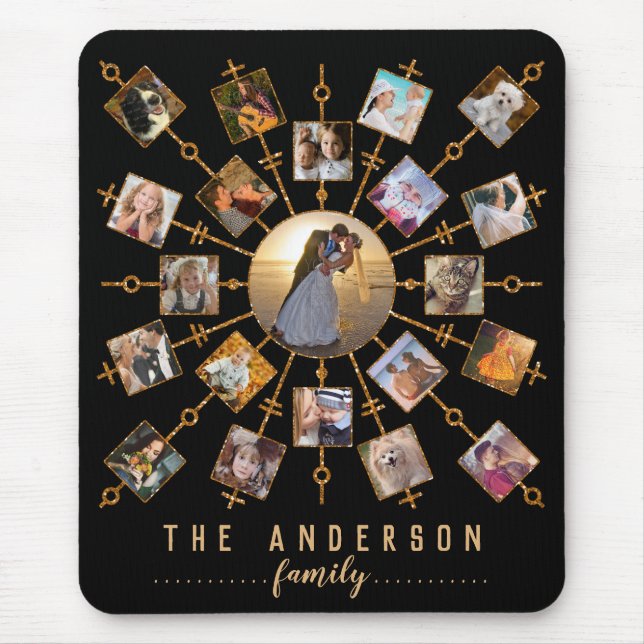 Familienfoto Collage 21 Bilder Schwarzes Gold + Na Mousepad (Vorne)