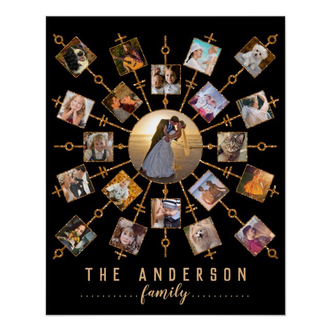 Familienfoto Collage 21 Bilder Schwarzes Gold + Na Poster (Vorderseite)