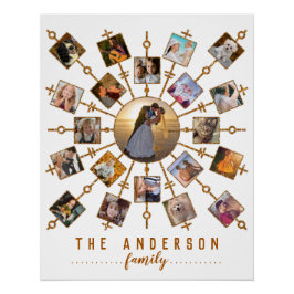 Familienfoto Collage 21 Bilder Weißes Gold + Name Poster