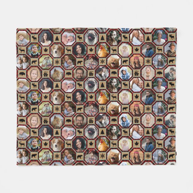 Familienfoto Collage 28 Red Buffalo Karierte Quilt Fleecedecke (Vorderseite (Horizontal))