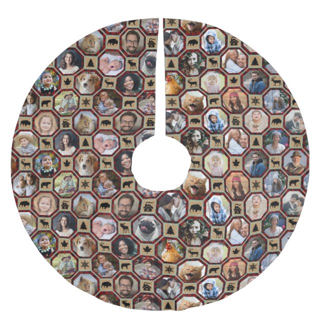Familienfoto Collage 28 Red Buffalo Karierte Quilt Polyester Weihnachtsbaumdecke (Vorderseite)
