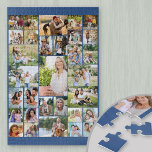 Familienfoto Collage 31 Picture Blue<br><div class="desc">Puzzle für individuelle Fotos, mit 31 Ihrer Lieblingsfotos. Dieses lustige Puzzle hat eine dunkelblaue Hintergrundfarbenpalette - aber Sie können es gerne in beliebiger Farbe bearbeiten. Die Fotovorlage erstellt die Collage des Fotos und zeigt die hochgeladenen Bilder in verschiedenen Quadrat-, Landschafts- und Porträtformaten an. Dadurch können Sie Ihre Bilder flexibel platzieren....</div>