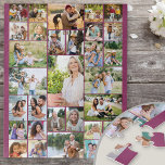 Familienfoto Collage 31 Picture Pink Jigsaw Puzzle<br><div class="desc">Puzzle für individuelle Fotos, mit 31 Ihrer Lieblingsfotos. Dieses spaßige Puzzle hat eine Farbpalette aus dunkelrosa Hintergrund - aber Sie können es gerne in beliebiger Farbe bearbeiten. Die Fotovorlage erstellt die Collage des Fotos und zeigt die hochgeladenen Bilder in verschiedenen Quadrat-, Landschafts- und Porträtformaten an. Dadurch können Sie Ihre Bilder...</div>