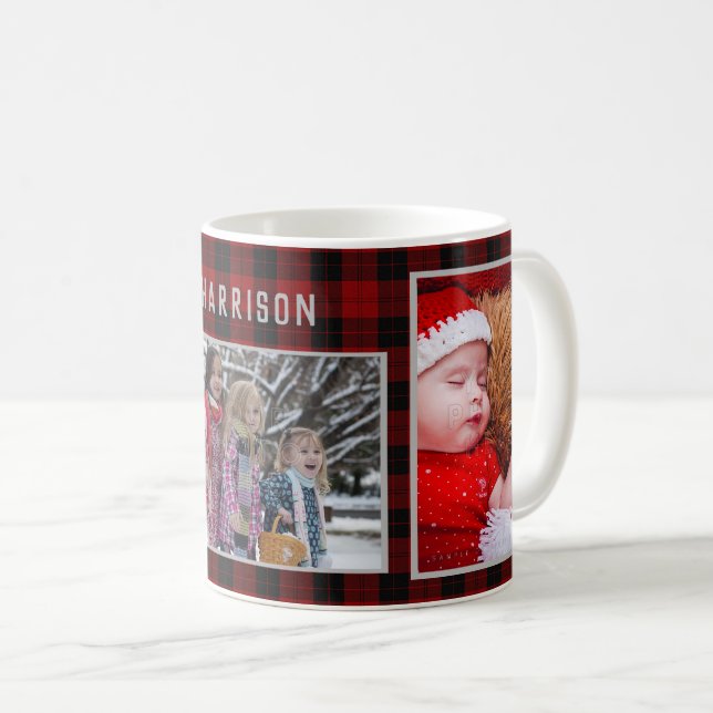 Familienfoto Collage 3 Bilder Rot Kariert Easy DIY Kaffeetasse (VorderseiteRechts)
