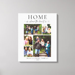 Familienfoto-Collage-Andenken-Herz-Schrift Leinwanddruck