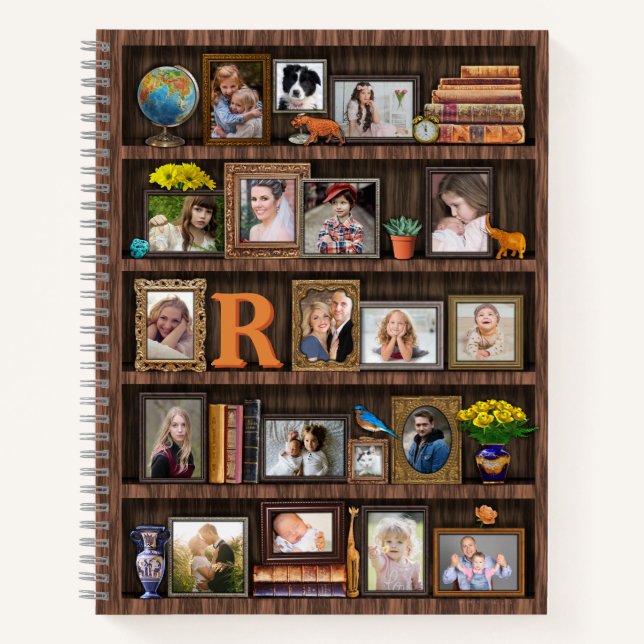 Familienfoto Collage Antique Bookcase Personalisie Notizbuch (Vorderseite)