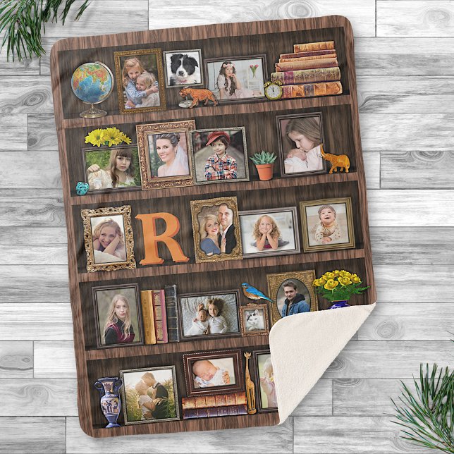 Familienfoto Collage Antique Bookcase Personalisie Sherpadecke (Von Creator hochgeladen)