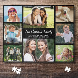 Familienfoto Collage Black<br><div class="desc">Ein lustiges schwarzes Puzzle für Ihre Familienspielabende mit einer 8-Foto-Kollektion von Kindern, Haustieren, Erinnerungen, etc., Ihrem Familiennamen in einem stilvollen weißen Drehbuch und Vornamen in der modernen weißen Typografie.</div>
