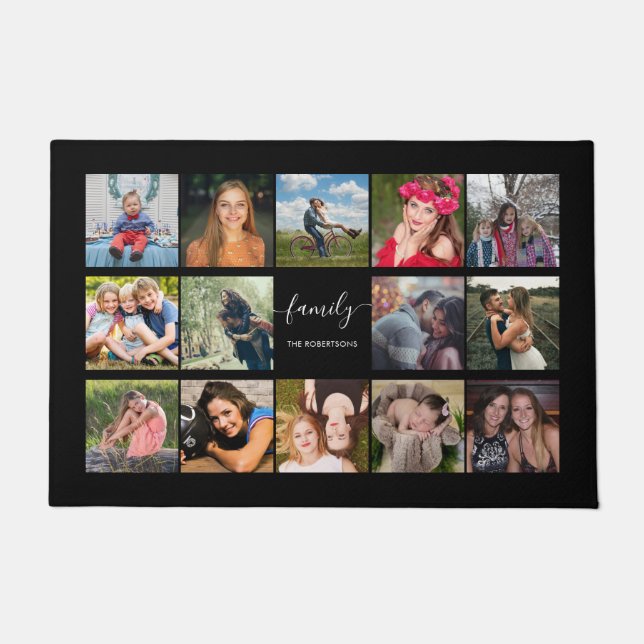 Familienfoto Collage Black Custom Doormat Fußmatte (Vorderseite)
