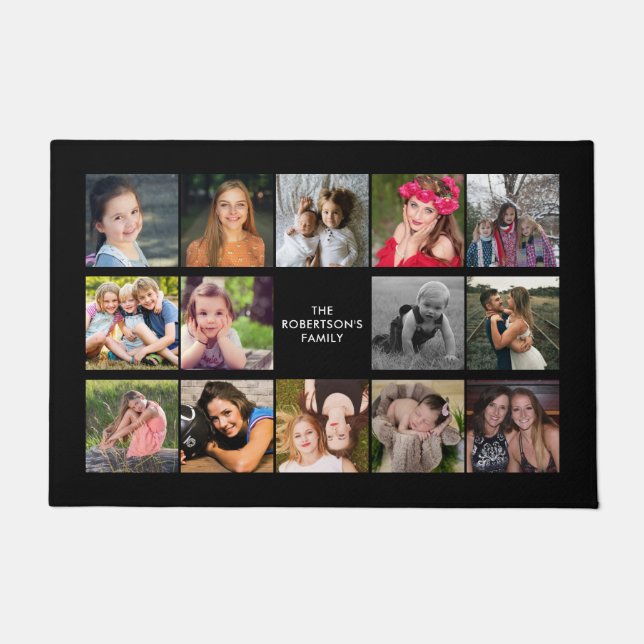 Familienfoto Collage Black Custom Doormat Fußmatte (Vorderseite)