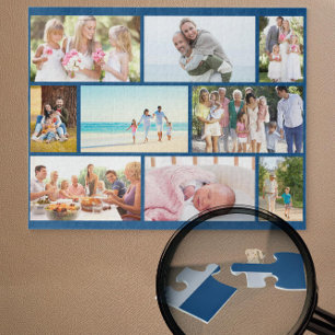 Familienfoto-Collage Blaues Mauerwerk-Gitter indiv