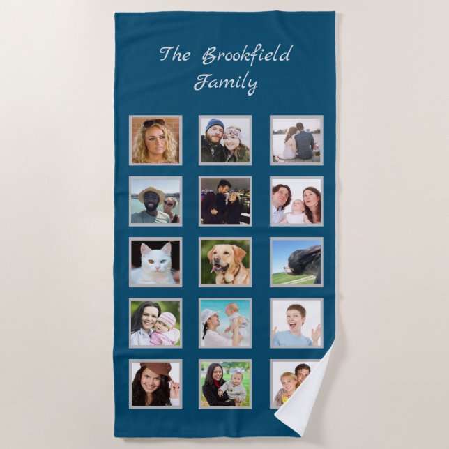 Familienfoto Collage Blue  Strandtuch (Vorderseite)