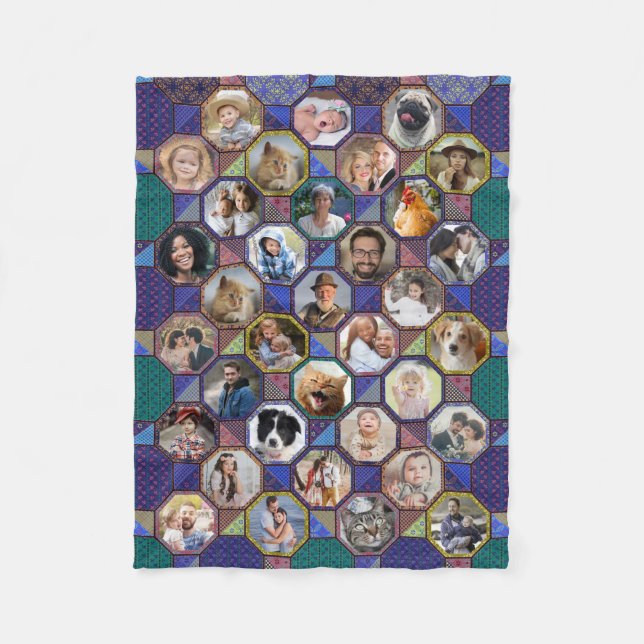 Familienfoto Collage Dark Quilt Look 35 Pic Lg Sm Fleecedecke (Vorderseite)