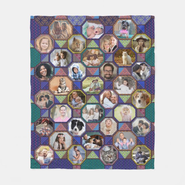 Familienfoto Collage Dunkle Quilt Look 35 Bilder l Fleecedecke (Vorderseite)