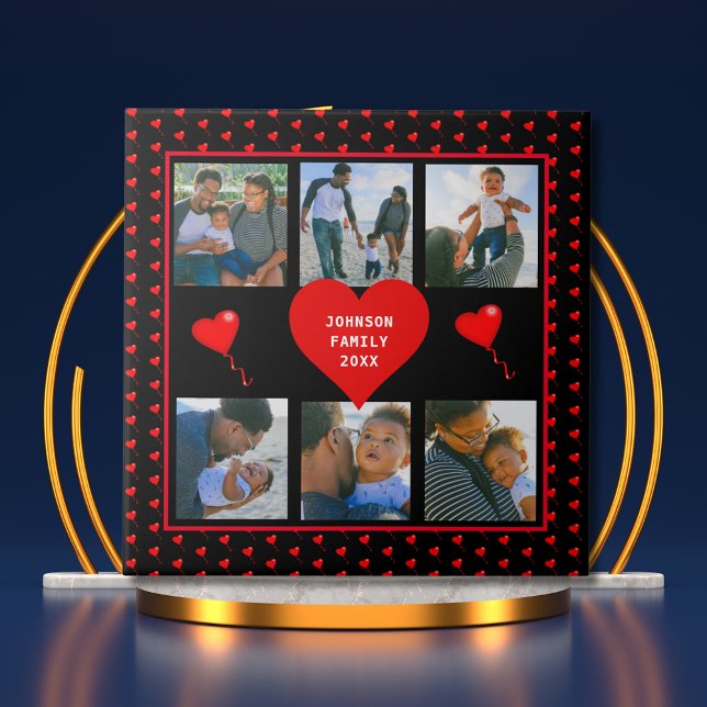 Familienfoto Collage Familie Herz Schwarzer Hinter Fliese (Family Photo Collage Family Heart Black Background Ceramic Tile)