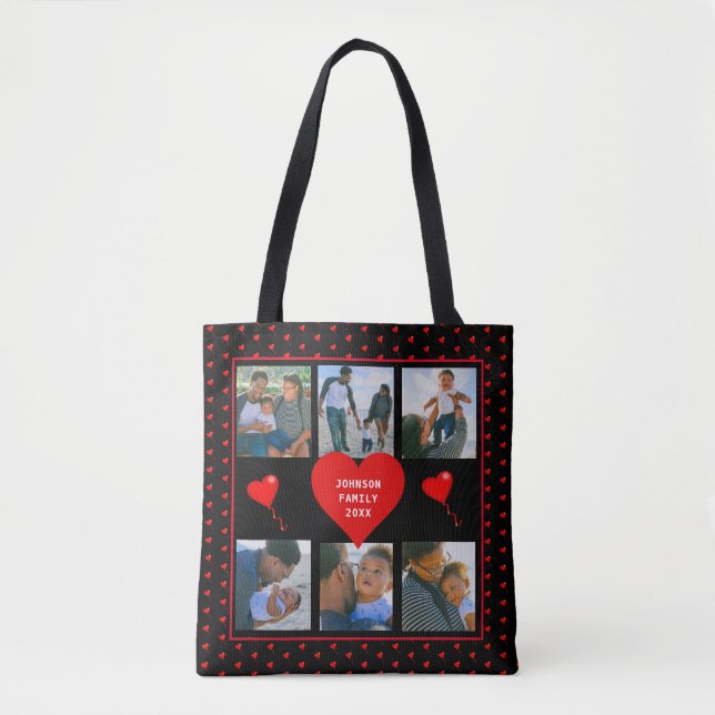 Familienfoto Collage Familie Herz Schwarzer Hinter Tasche (Vorderseite)