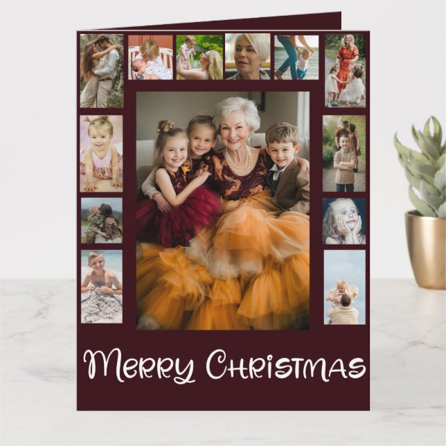 Familienfoto Collage Frohe Weihnachten Karte (Kleine Pflanze)