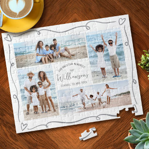 Familienfoto-Collage Grau Handgezeichnete Kritzele