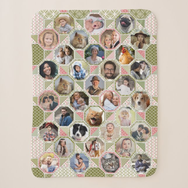 Familienfoto Collage Green Pink Quilt 35 Pic Lg Sm Sherpadecke (Vorderseite)