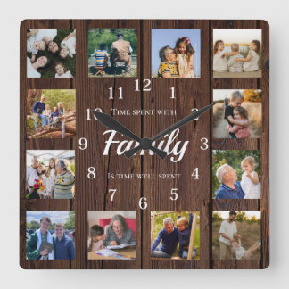 Familienfoto-Collage Großelterngeschenk Quadratische Wanduhr