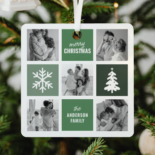 Familienfoto Collage Grüne Weihnachten Ornament Aus Metall