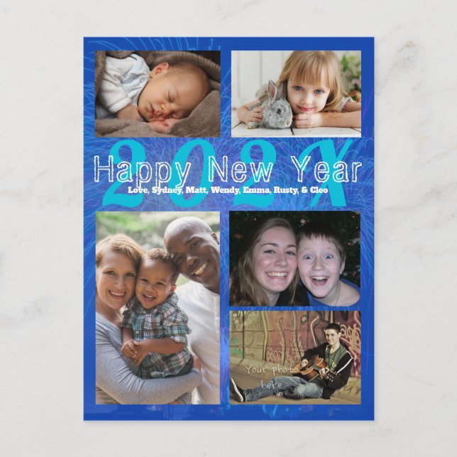 Familienfoto Collage Happy Neujahr Gruß Postc Postkarte (Vorderseite)