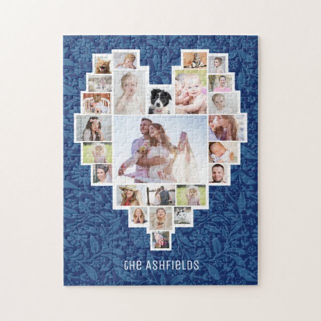 Familienfoto Collage Heart Blue Floral 25 Bilder N (Vertikal)