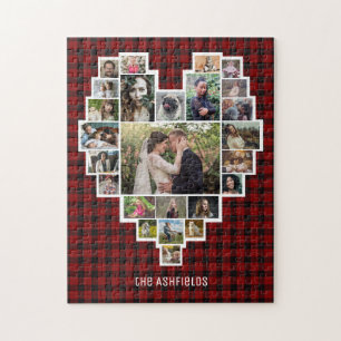 Familienfoto Collage Heart Red Kariert 25 Pic Name